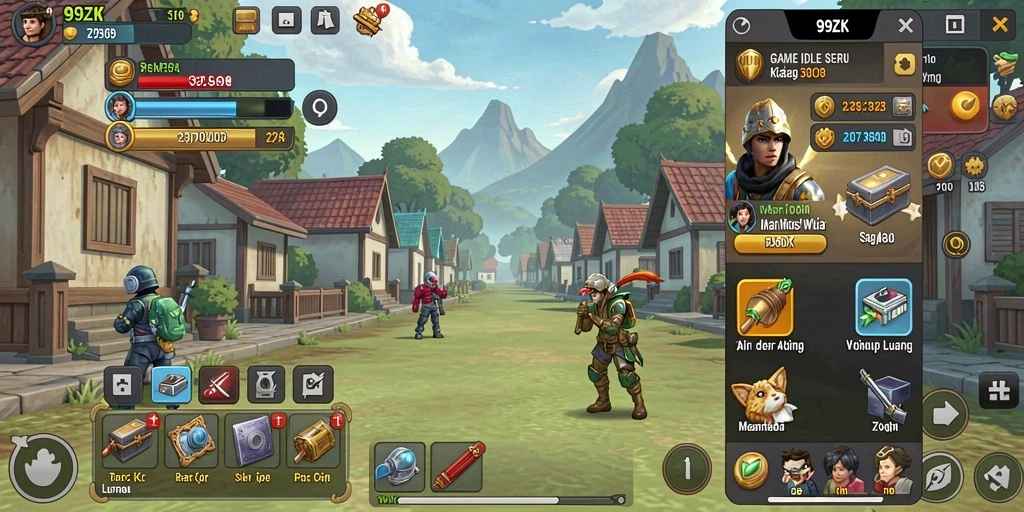 Screenshot utama <strong>99ZK</strong> menampilkan karakter yang sedang bertarung dalam mode Idle.