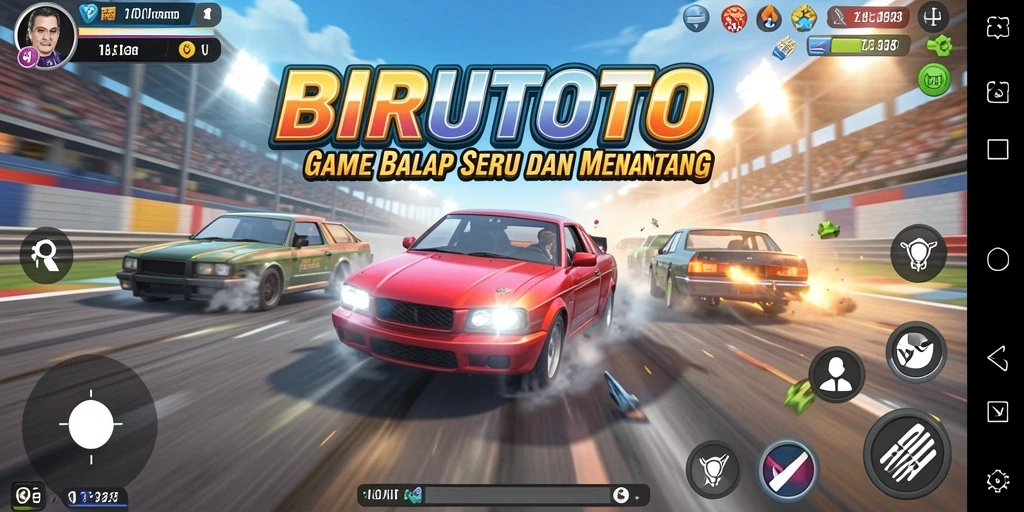 Tampilan gameplay menegangkan di BIRUTOTO saat balapan berlangsung.