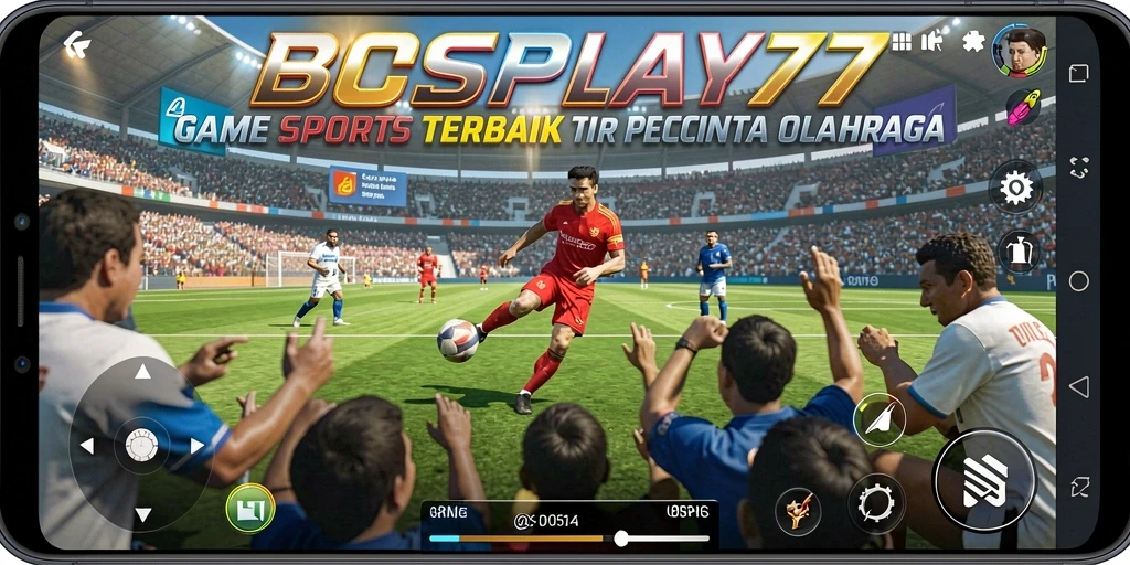 Screenshot menunjukkan gameplay seru dari BOSPLAY77 di dalam arena olahraga.