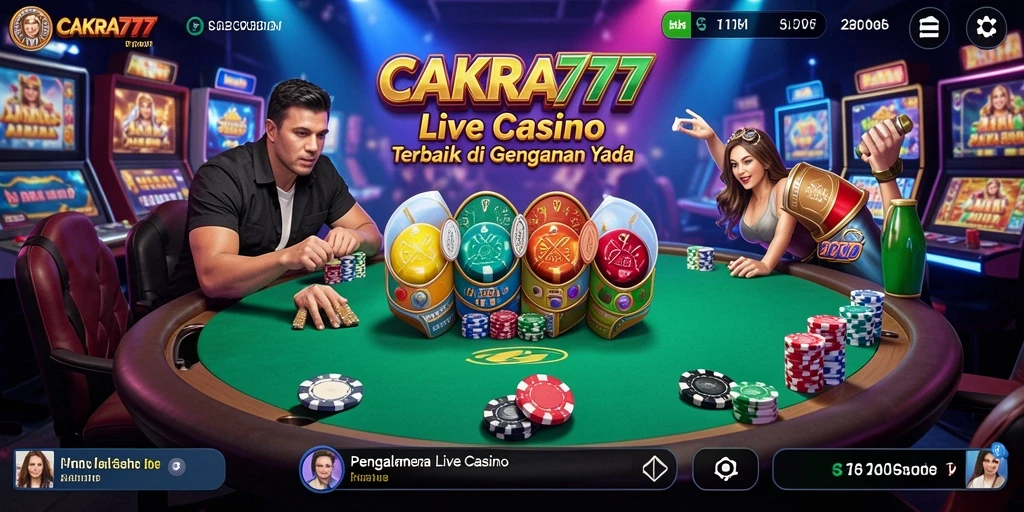 Screenshot gameplay CAKRA777 menampilkan dealer profesional dan suasana Live Casino yang menarik.