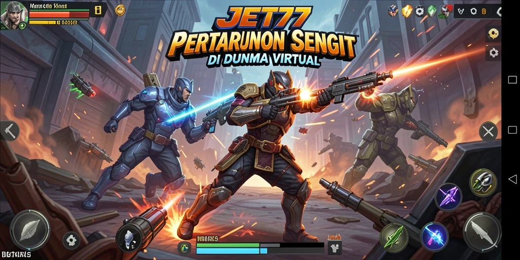 Tangkapan layar JET77 yang menunjukkan pertarungan epik antara karakter.
