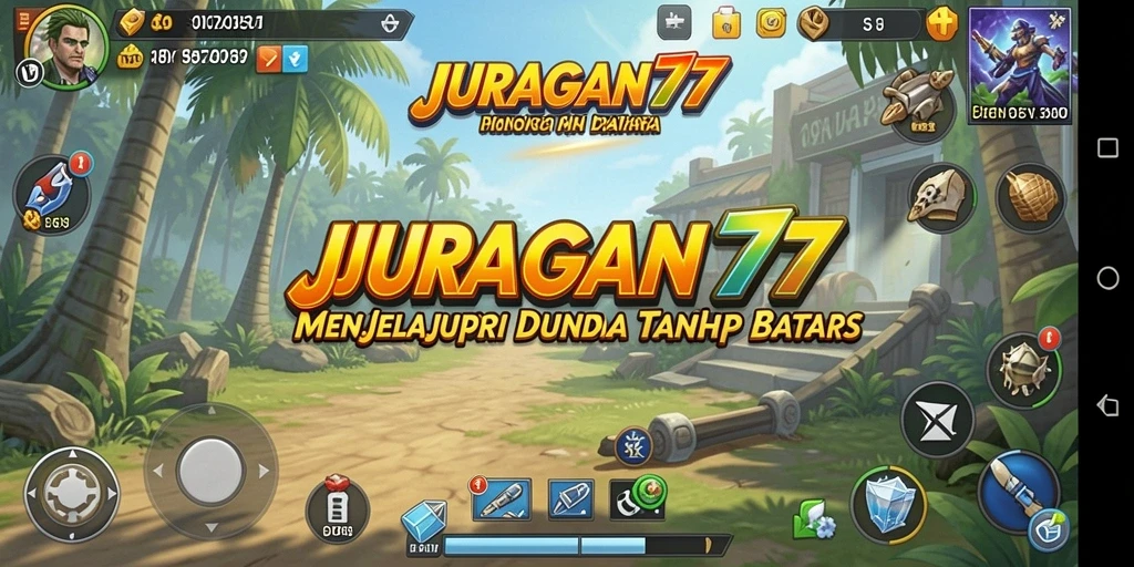 Screenshot utama JURAGAN77 menampilkan aksi eksplorasi di dunia terbuka.