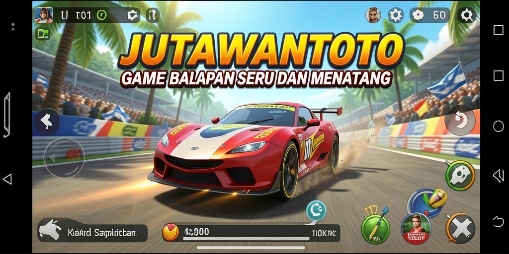 Tampilan gameplay menegangkan di lintasan balap JUTAWANTOTO.