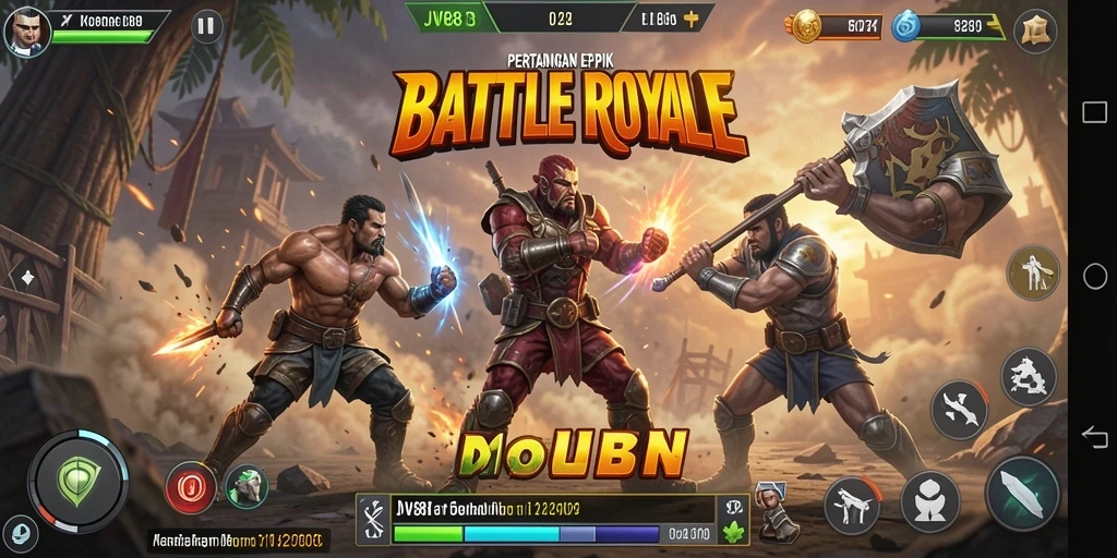 Screenshot utama JV88 menunjukkan intensitas pertempuran Battle Royale.
