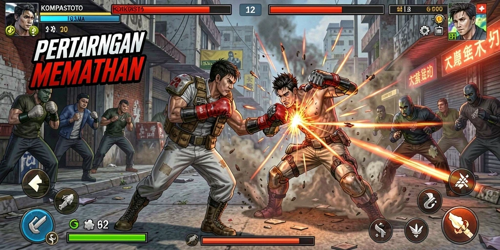 Tampilan gameplay epik dari KOMPASTOTO dengan aksi Fighting yang intens.