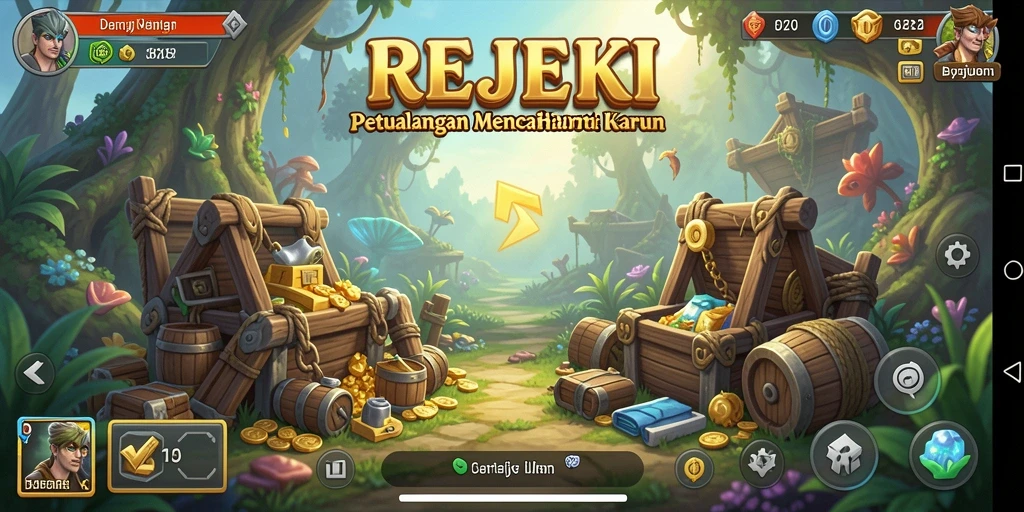 Tampilan gameplay petualangan seru di REJEKI dengan berbagai lokasi menakjubkan.