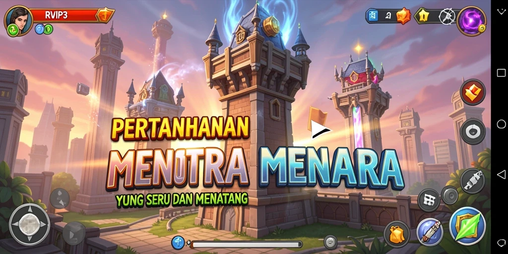 Screenshot gameplay RVIP3 menampilkan aksi pertahanan menara yang menegangkan.