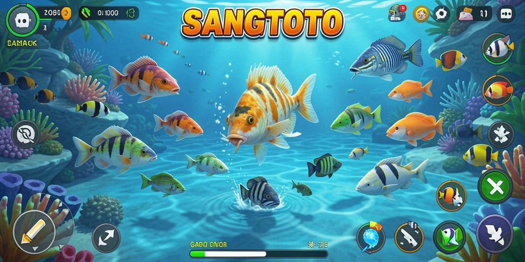 Tampilan gameplay <strong>SANGTOTO</strong> yang seru dalam menangkap ikan.