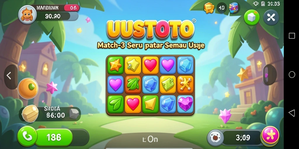 Screenshot gameplay UUSTOTO yang menunjukkan keseruan mencocokkan elemen.