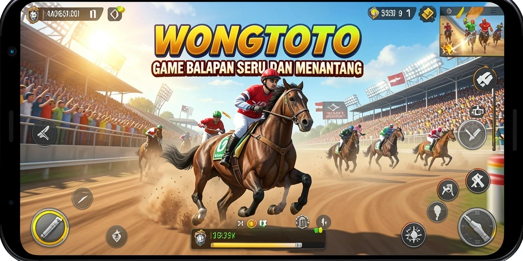 Screenshot gameplay WONGTOTO menunjukkan aksi balapan yang mendebarkan.