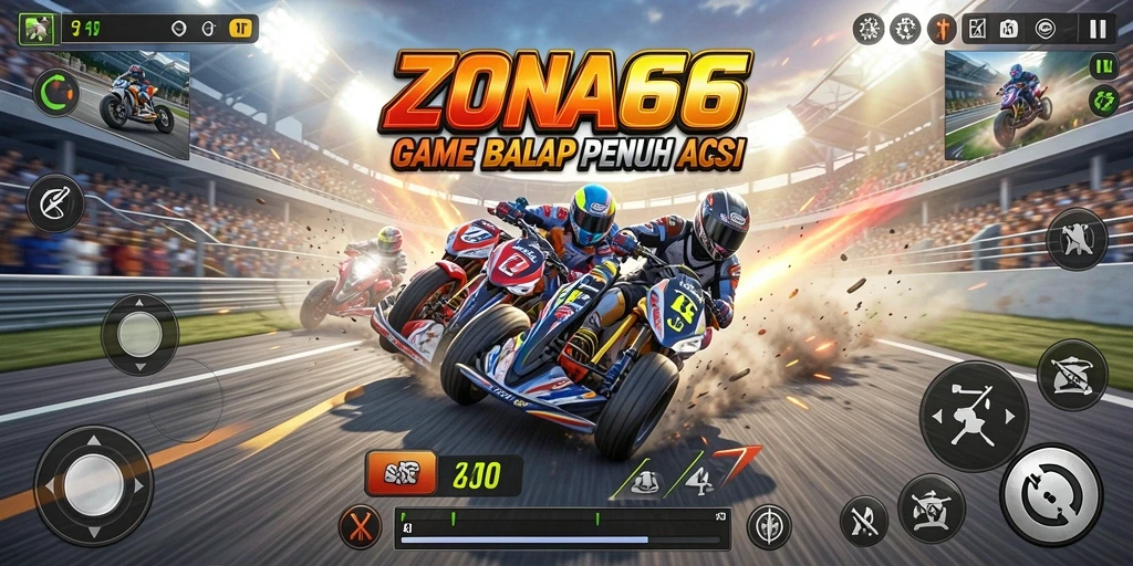 Screenshot gameplay ZONA66 menampilkan aksi balap yang intens.